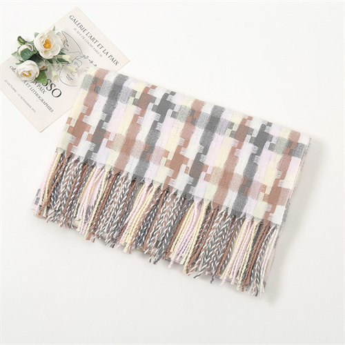 High grade imitation cashmere new warm scarf geometric splicing tassel scarf