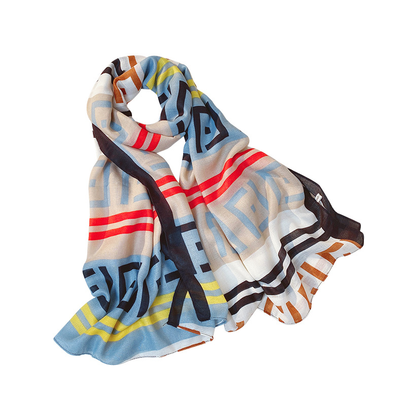 New cotton linen beach towel letter printing holiday sunscreen scarf womens messy shawl