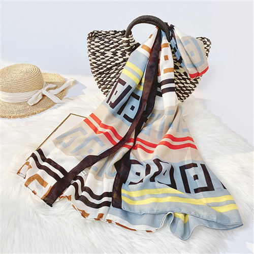 New cotton linen beach towel letter printing holiday sunscreen scarf womens messy shawl