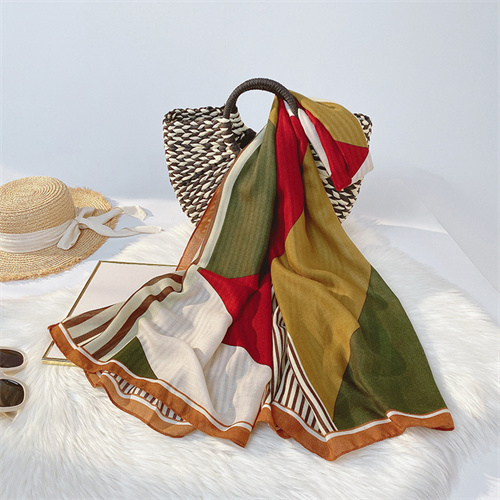 New cotton and hemp womens travel vacation sunscreen Plaid Scarf Shawl printed beach towel