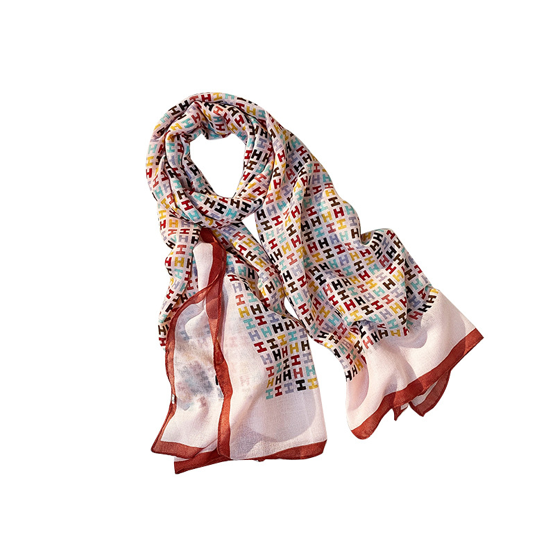 Letter printed silk scarves womens fashion curled cotton linen silk scarves scarves wholesale