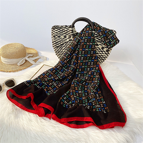 Letter printed silk scarves womens fashion curled cotton linen silk scarves scarves wholesale