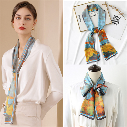 Long silk scarves printed imitation silk ribbon sweet small scarf customized wholesale