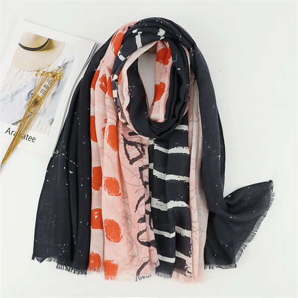 Thin geometric color splicing Satin cotton womens scarf wholesale