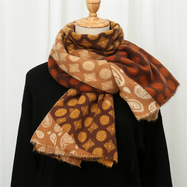 Imitation cashmere thickened warm scarf dot cashew flower splicing cold proof scarf