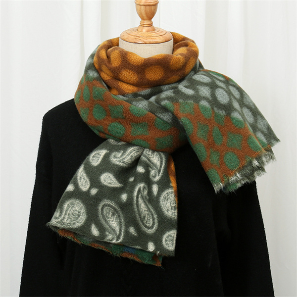 Imitation cashmere thickened warm scarf dot cashew flower splicing cold proof scarf