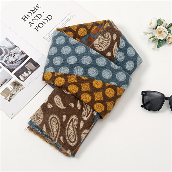 Imitation cashmere thickened warm scarf dot cashew flower splicing cold proof scarf