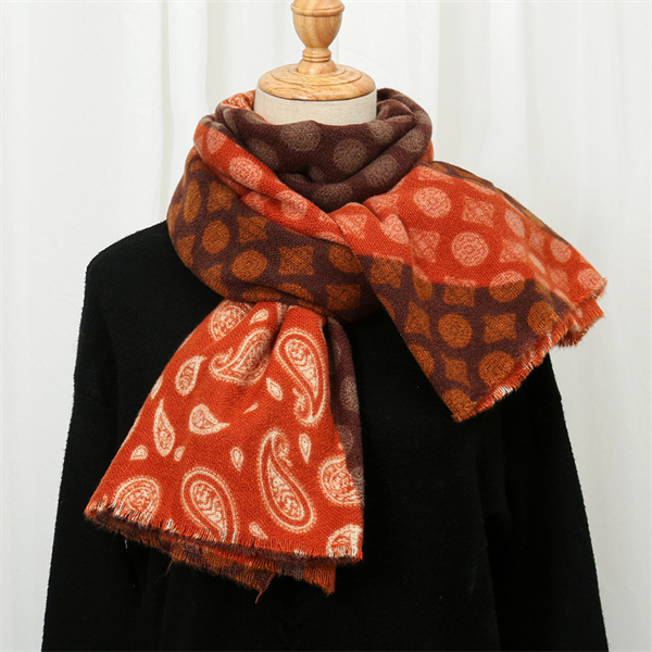 Imitation cashmere thickened warm scarf dot cashew flower splicing cold proof scarf