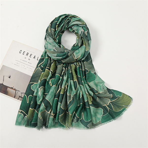 Satin cotton thin gingko leaf printing cotton linen warm women scarf wholesale