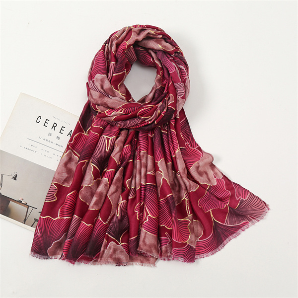 Satin cotton thin gingko leaf printing cotton linen warm women scarf wholesale