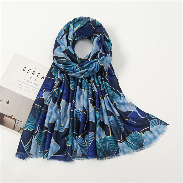 Satin cotton thin gingko leaf printing cotton linen warm women scarf wholesale