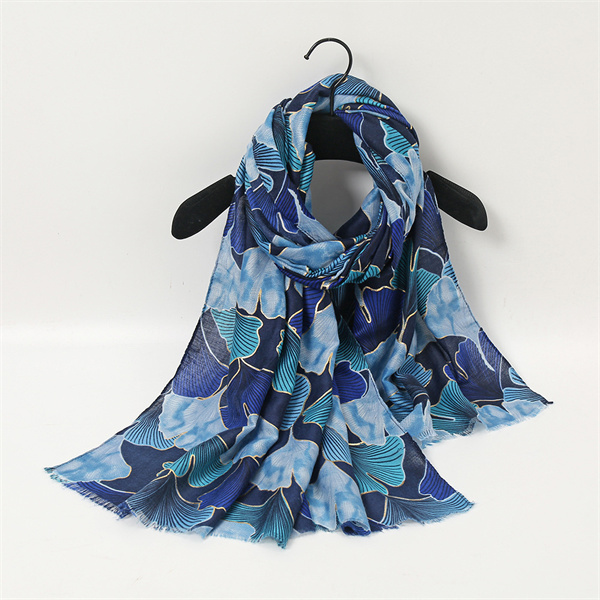 Satin cotton thin gingko leaf printing cotton linen warm women scarf wholesale