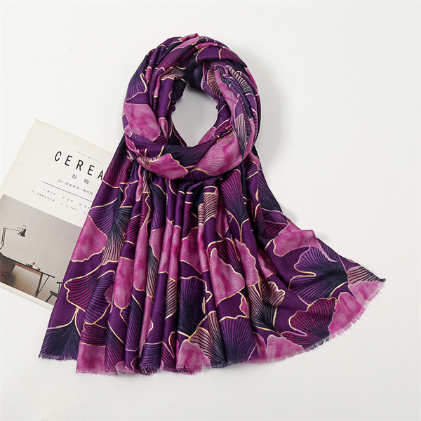 Satin cotton thin gingko leaf printing cotton linen warm women scarf wholesale