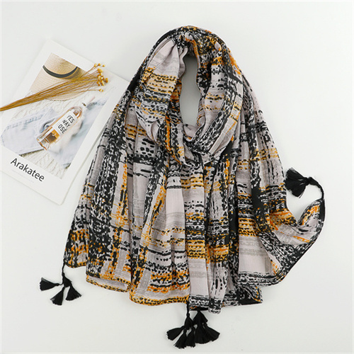 Geometric stitching tassel warm scarf Satin cotton fashionable with sunscreen shawl