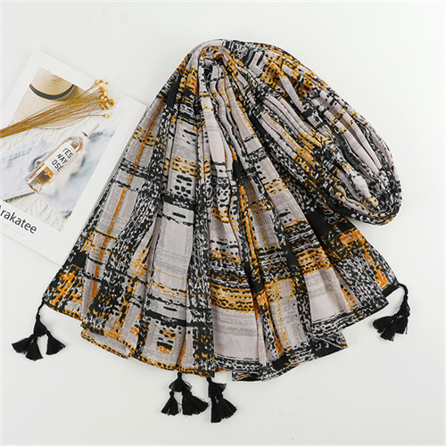 Geometric stitching tassel warm scarf Satin cotton fashionable with sunscreen shawl