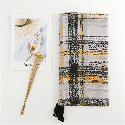 Geometric stitching tassel warm scarf Satin cotton fashionable with sunscreen shawl