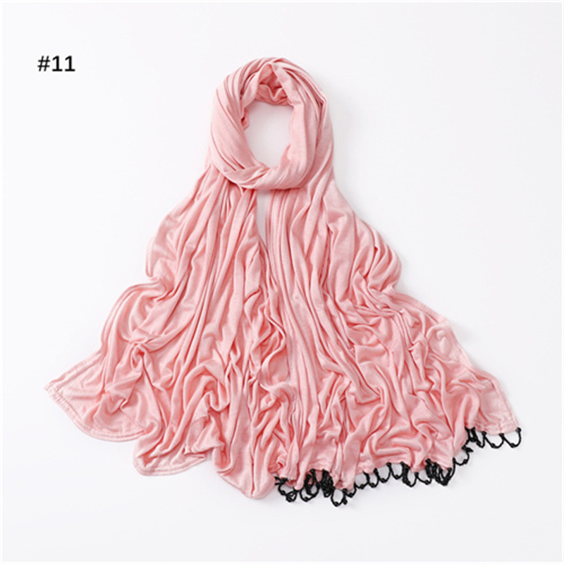 New solid color Handmade Beaded womens scarf monochrome mercerized cotton versatile scarf
