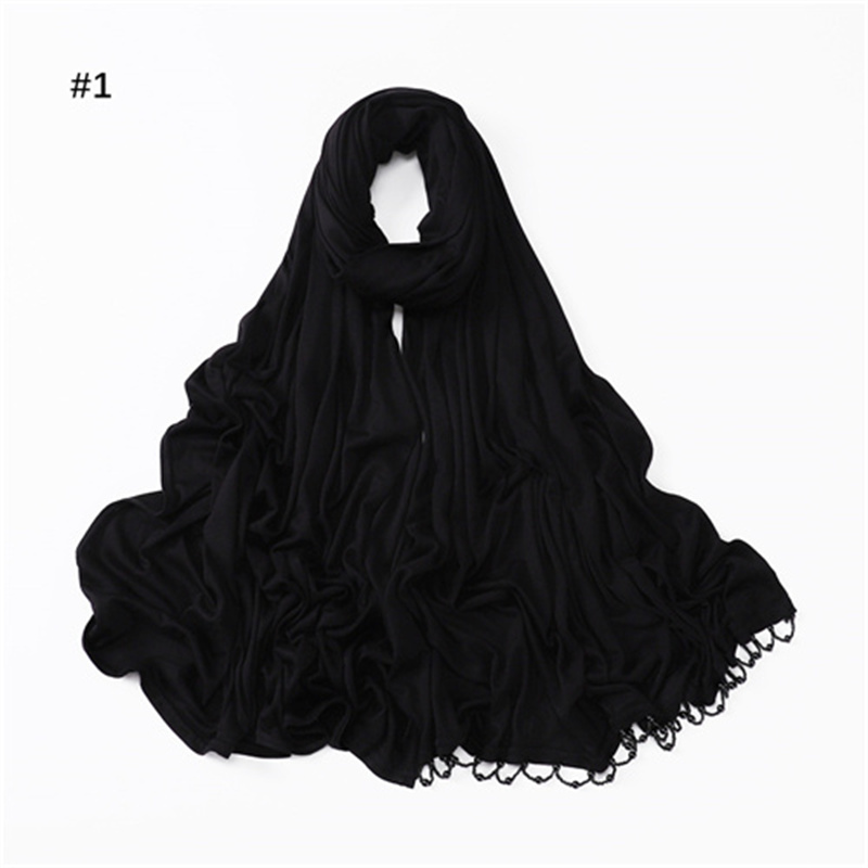 New solid color Handmade Beaded womens scarf monochrome mercerized cotton versatile scarf