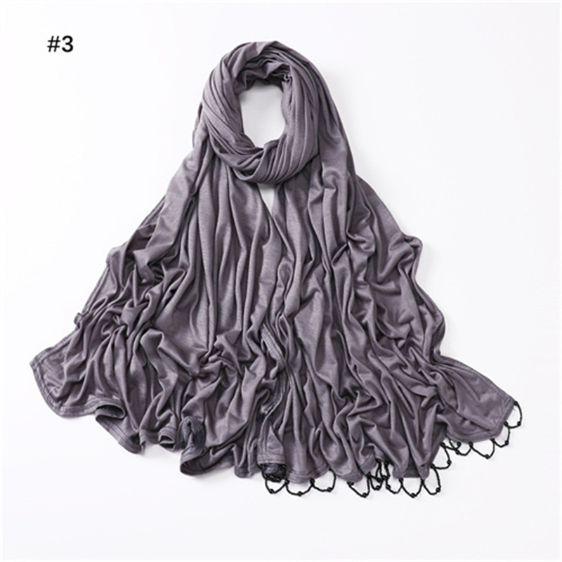 New solid color Handmade Beaded womens scarf monochrome mercerized cotton versatile scarf