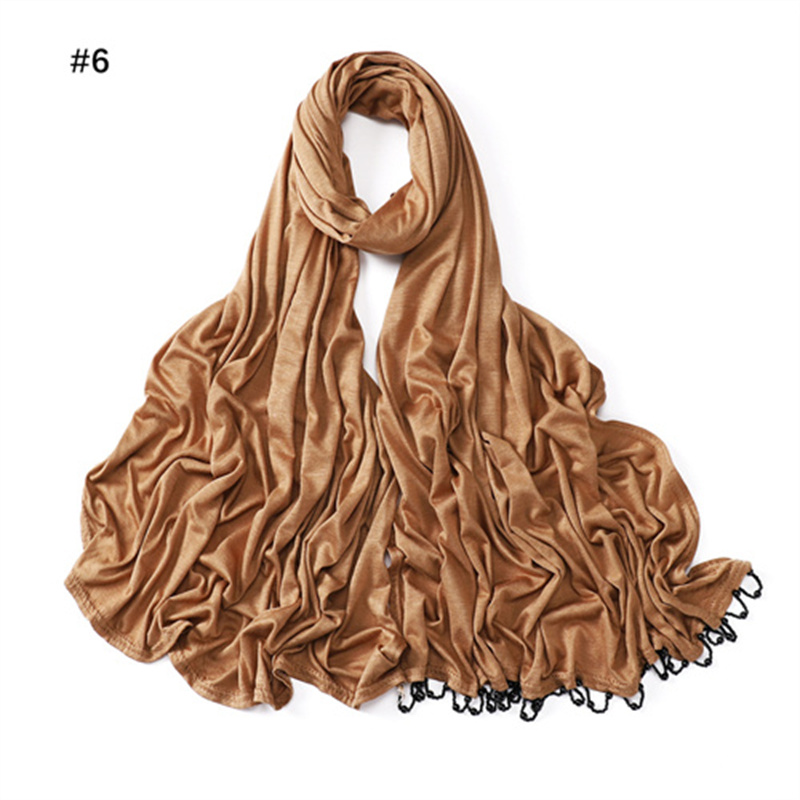 New solid color Handmade Beaded womens scarf monochrome mercerized cotton versatile scarf