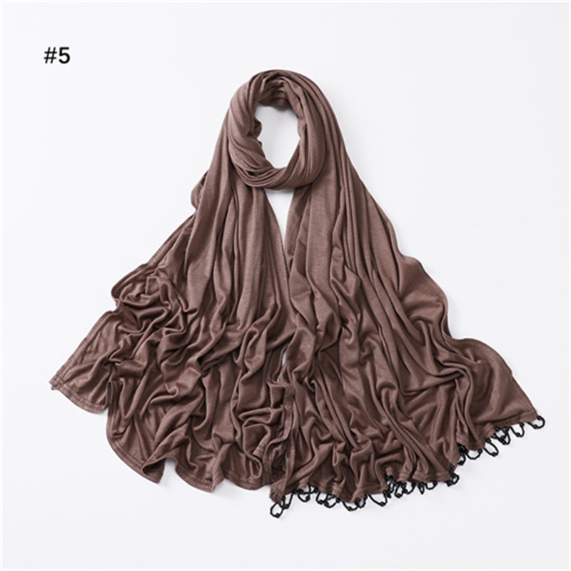 New solid color Handmade Beaded womens scarf monochrome mercerized cotton versatile scarf