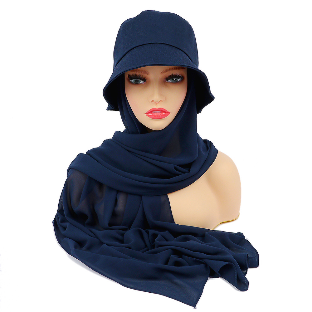New solid color chiffon and fishermans hat 2 piece Hat Scarf Set