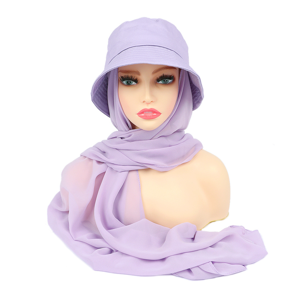 New solid color chiffon and fishermans hat 2 piece Hat Scarf Set