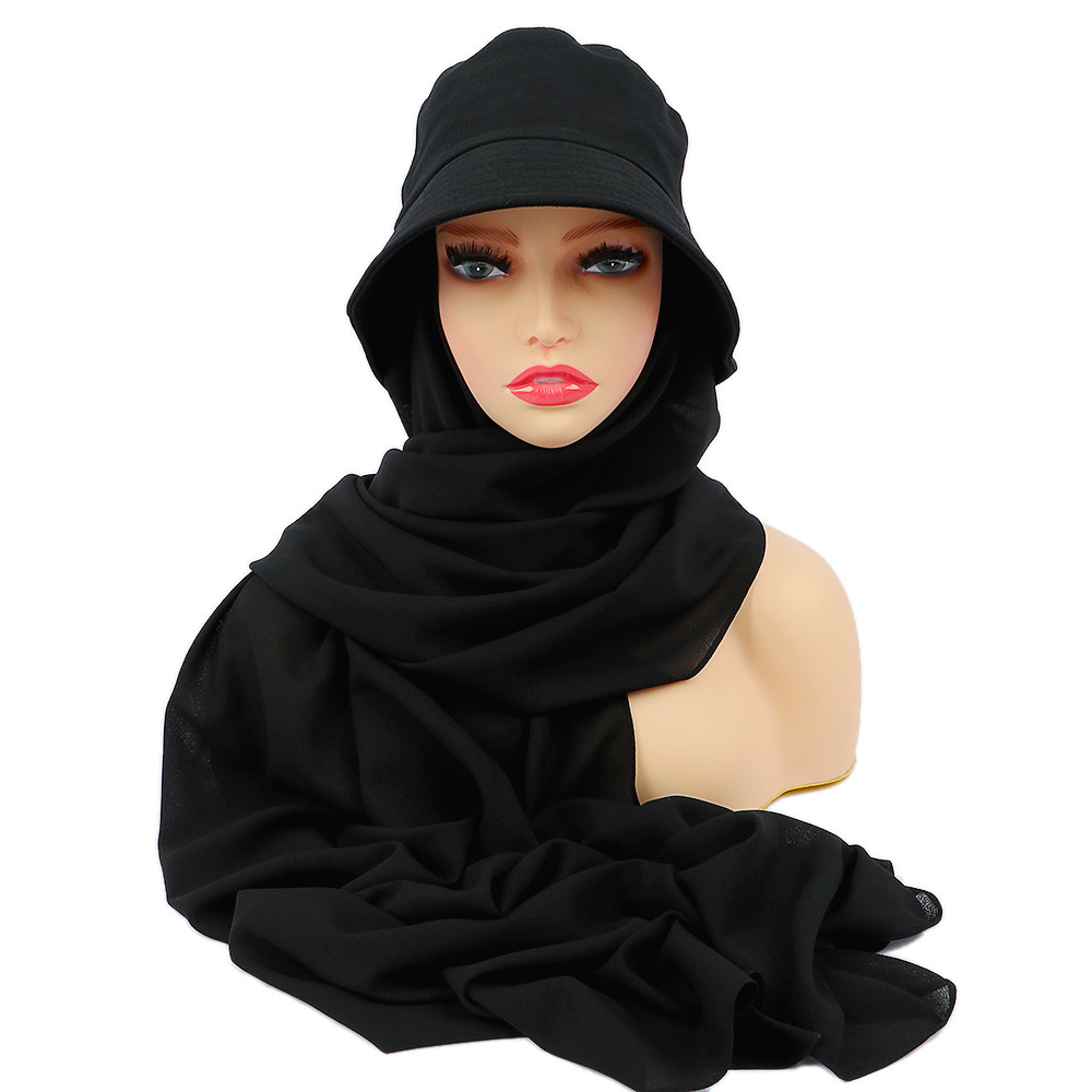 New solid color chiffon and fishermans hat 2 piece Hat Scarf Set