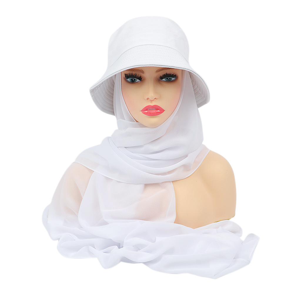 New solid color chiffon and fishermans hat 2 piece Hat Scarf Set