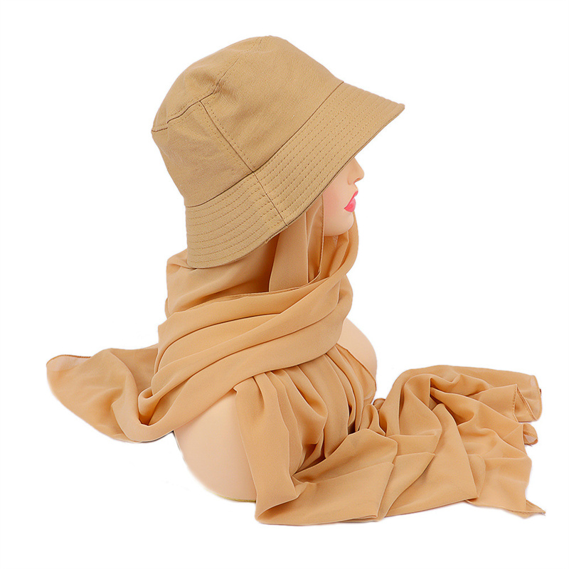 New solid color chiffon and fishermans hat 2 piece Hat Scarf Set