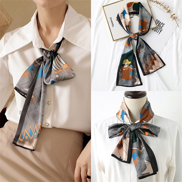 Small scarf printing sweet bowknot bag bandage silk scarf wholesale