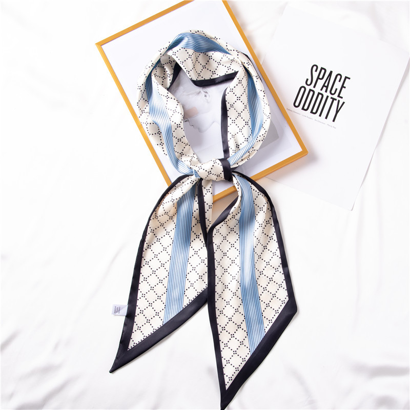 Plaid silk scarf simple printing ribbon trend binding hair band summer silk scarf
