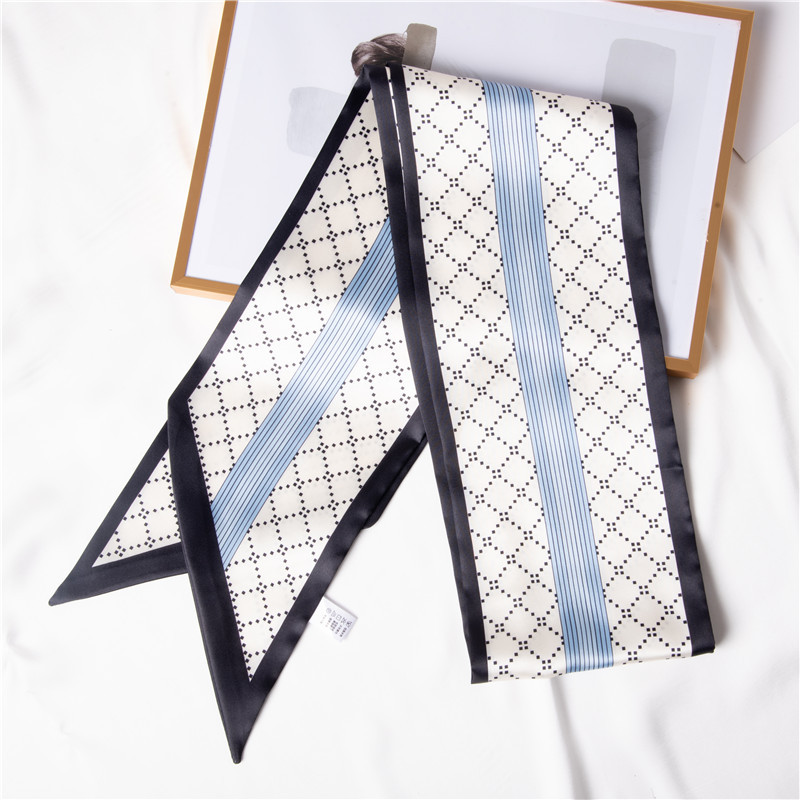 Plaid silk scarf simple printing ribbon trend binding hair band summer silk scarf