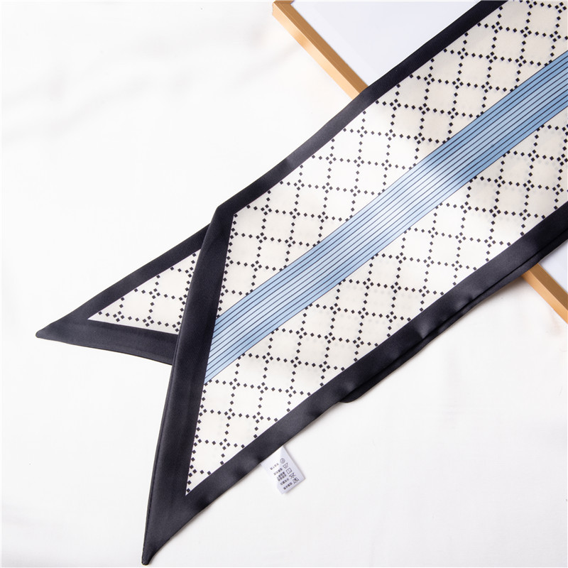 Plaid silk scarf simple printing ribbon trend binding hair band summer silk scarf
