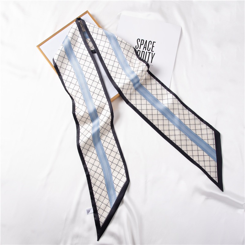 Plaid silk scarf simple printing ribbon trend binding hair band summer silk scarf