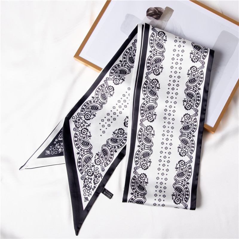 Sweet little scarf printed imitation silk hair belt long silk scarf