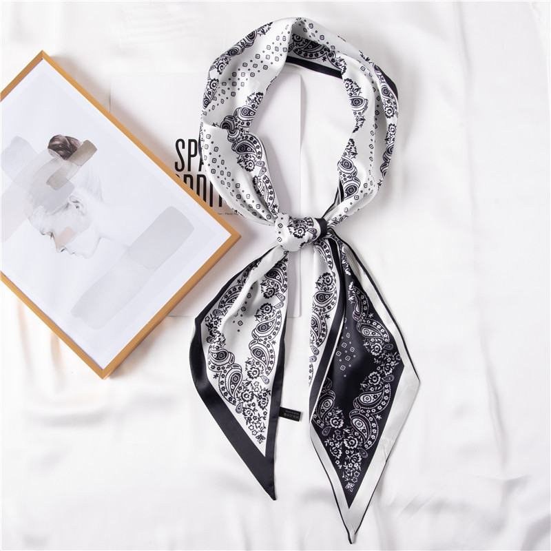Sweet little scarf printed imitation silk hair belt long silk scarf