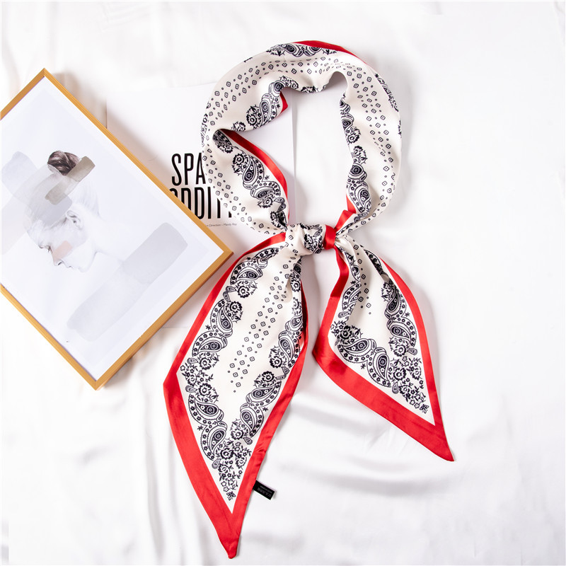 Sweet little scarf printed imitation silk hair belt long silk scarf
