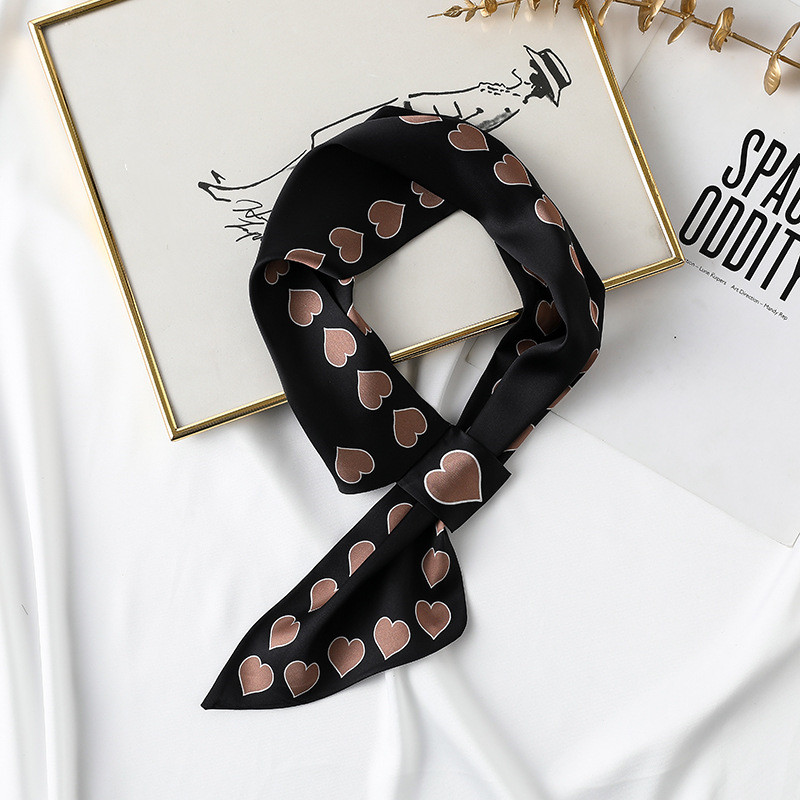 Black square scarf printed curled plain love ear silk scarf