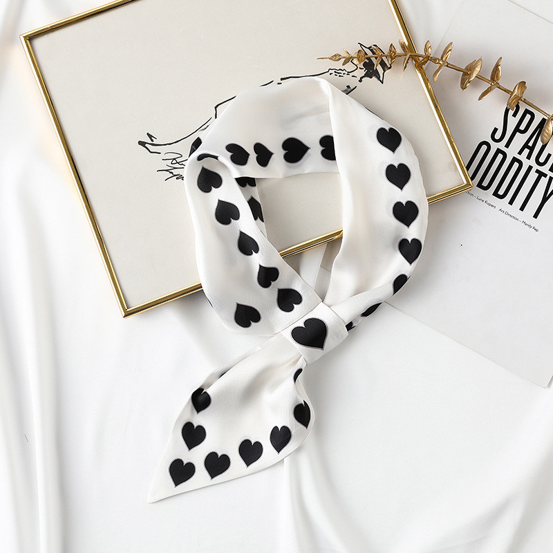 Black square scarf printed curled plain love ear silk scarf