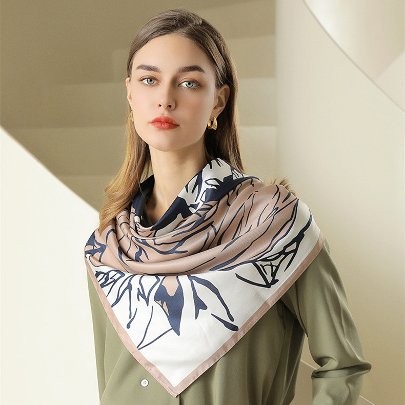 Imitation silk scarf female flower print decorative scarf Korean version large square scarf bag silk scarf wholesale