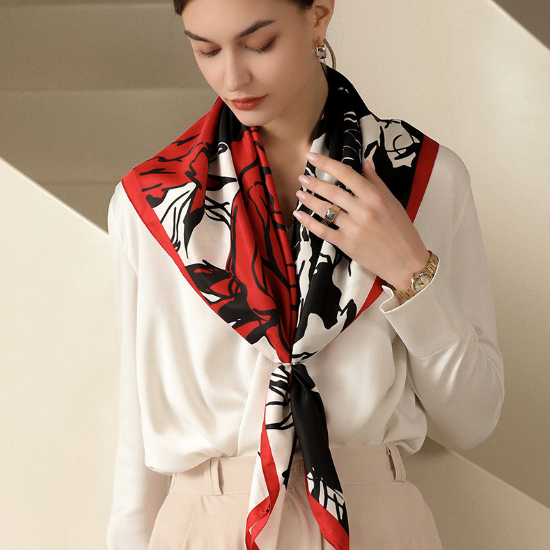 Imitation silk scarf female flower print decorative scarf Korean version large square scarf bag silk scarf wholesale