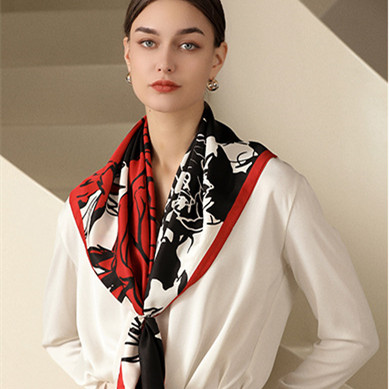 Imitation silk scarf female flower print decorative scarf Korean version large square scarf bag silk scarf wholesale