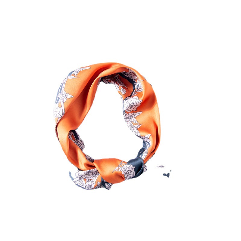 Orange small silk scarf binding bag hair band printing imitation silk long silk scarf wholesale