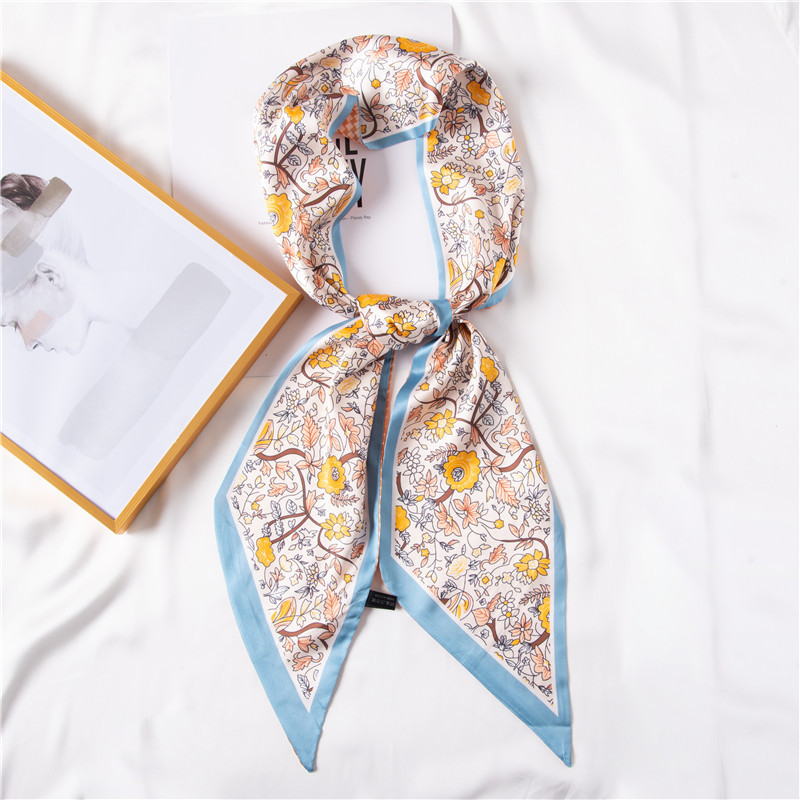 Fashion Square Scarf small yellow flower printing simulation silk hair belt sweet scarf wholesale