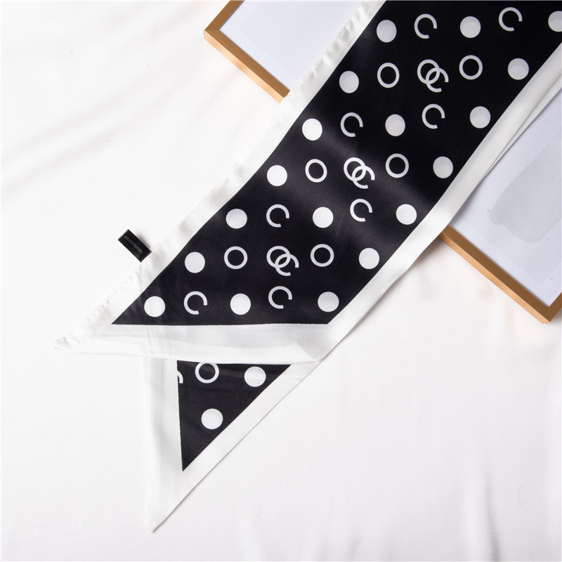 Summer new silk scarf simulation silk scarf black and white dot print ribbon Hair Band Scarf