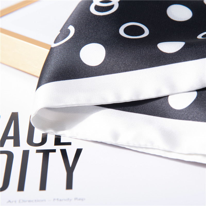 Summer new silk scarf simulation silk scarf black and white dot print ribbon Hair Band Scarf