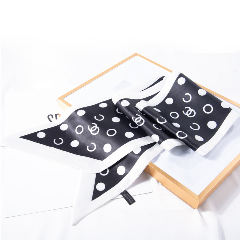 Summer new silk scarf simulation silk scarf black and white dot print ribbon Hair Band Scarf