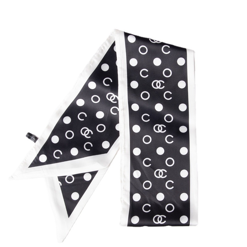 Summer new silk scarf simulation silk scarf black and white dot print ribbon Hair Band Scarf