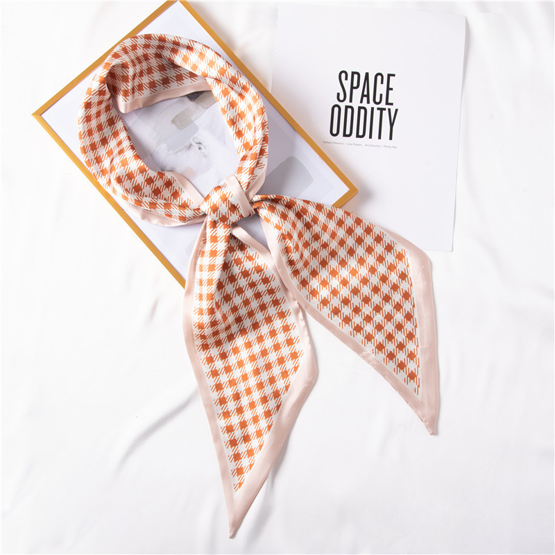 Plaid printed long silk scarf simulation silk hair band scarf wholesale